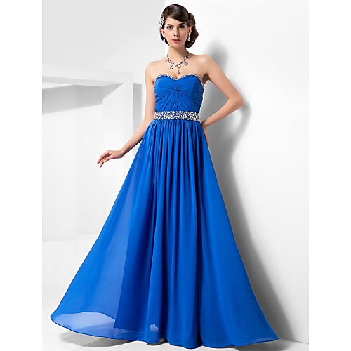 

Ball Gown Open Back Prom Formal Evening Military Ball Dress Sweetheart Neckline Strapless Sleeveless Floor Length Chiffon with Criss Cross Beading Draping 2021