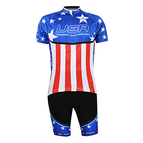 

Malciklo Men's Half Sleeve Cycling Jersey with Shorts Polyester BlueRed American / USA Champion National Flag Bike Clothing Suit Mountain Bike MTB Road Bike Cycling Breathable Waterproof Zipper