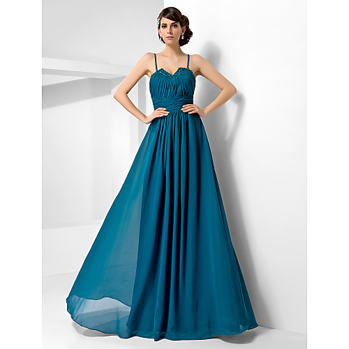 

Ball Gown Open Back Formal Evening Military Ball Dress Sweetheart Neckline Spaghetti Strap Sleeveless Floor Length Chiffon with Ruched Beading Draping 2021
