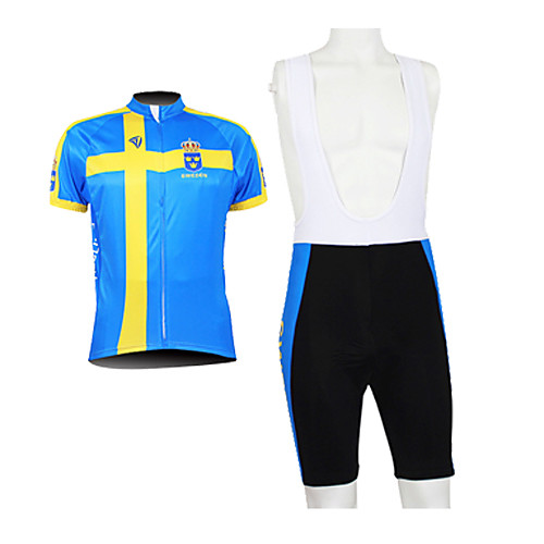 

Malciklo Men's Half Sleeve Cycling Jersey with Bib Shorts Polyester Blue Sweden Champion National Flag Bike Clothing Suit Mountain Bike MTB Road Bike Cycling Breathable Waterproof Zipper Sports
