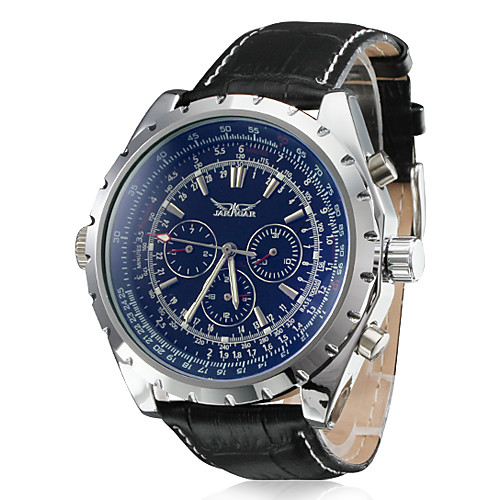 

Men's Dress Watch Mechanical Watch Aviation Watch Automatic self-winding Leather Black Calendar / date / day Analog Luxury - White Black Blue