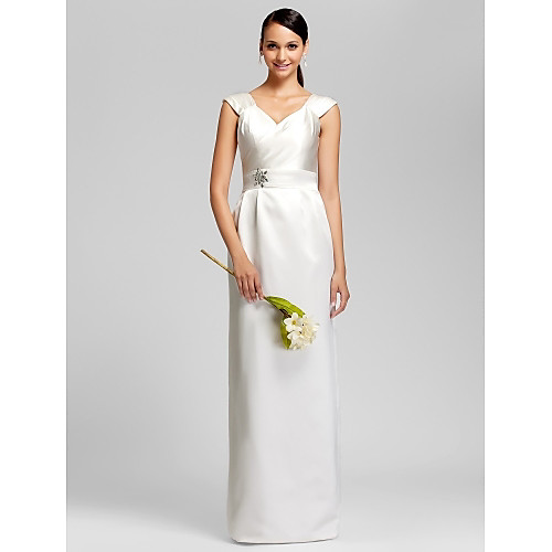 

Sheath / Column V Neck Floor Length Satin Bridesmaid Dress with Sash / Ribbon / Beading
