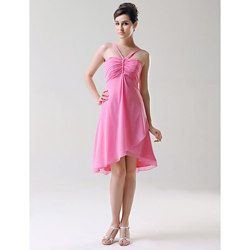 

Ball Gown / A-Line Spaghetti Strap Knee Length Chiffon Bridesmaid Dress with Ruched