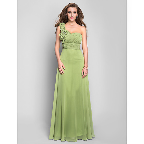 

A-Line Floral Prom Formal Evening Military Ball Dress One Shoulder Sleeveless Floor Length Chiffon with Criss Cross Ruched Draping 2021