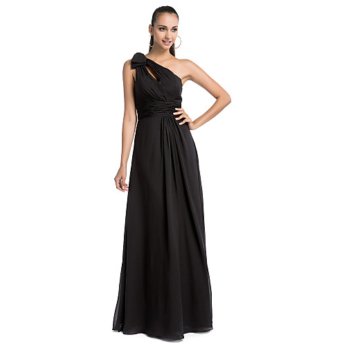 

Sheath / Column Open Back Formal Evening Military Ball Dress One Shoulder Sleeveless Floor Length Chiffon with Ruched Draping Side Draping 2021