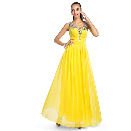 

Ball Gown Elegant Prom Formal Evening Dress V Neck Sleeveless Floor Length Chiffon Tulle with Criss Cross Sequin Draping 2021