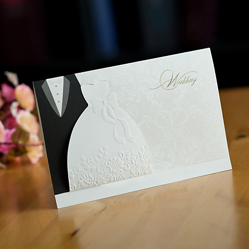 

Side Fold Wedding Invitations 50 - Invitation Cards Pearl Paper 6 ½×4 ½ (16.611.5cm) Ribbons