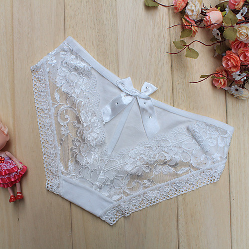 

Women's Lace / Cotton Super Sexy Ultra Sexy Panty Solid Colored Mid Waist White Black Pink One-Size
