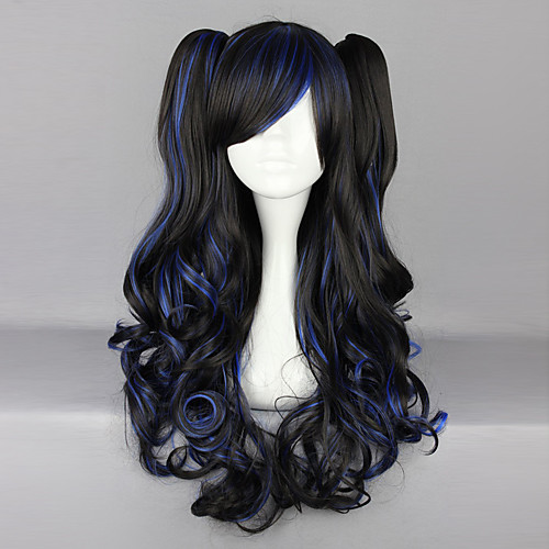 

Black and Blue Blended Curly Pigtails 70cm Gothic Long Wig