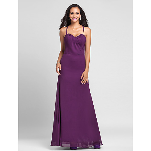 

Sheath / Column Halter Neck Floor Length Chiffon Bridesmaid Dress with Side Draping