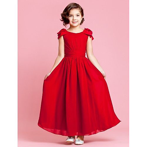 

Princess / A-Line Ankle Length Pageant Flower Girl Dresses - Chiffon Sleeveless Jewel Neck with Bow(s) / Buttons / Ruched