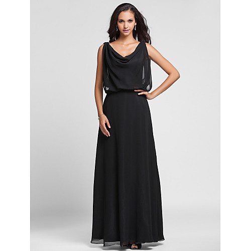 

Sheath / Column Elegant Holiday Formal Evening Dress Cowl Neck Sleeveless Floor Length Chiffon with Draping 2021