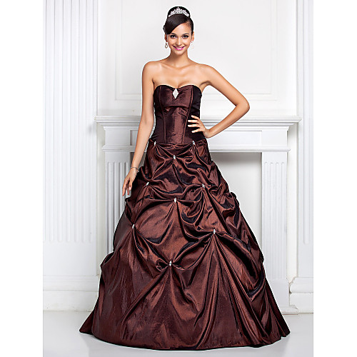 

Ball Gown Open Back Quinceanera Prom Formal Evening Dress Sweetheart Neckline Strapless Sleeveless Floor Length Taffeta with Pick Up Skirt Crystals Crystal Brooch 2021