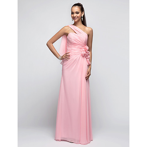 

Sheath / Column Open Back Prom Formal Evening Military Ball Dress One Shoulder Sleeveless Floor Length Chiffon with Ruched Side Draping Flower 2021