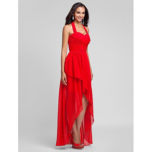 

Ball Gown / A-Line Halter Neck Asymmetrical / Floor Length Chiffon Bridesmaid Dress with Criss Cross / Draping