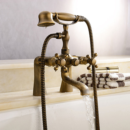 

Shower Faucet, Antique Brass Wall Mounted Bathtub Shower Mixer Taps Contain with Handshower/Supply Lines