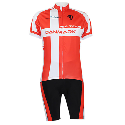 

Malciklo Men's Women's Short Sleeve Cycling Jersey with Bib Shorts Elastane Polyester Red Denmark Champion National Flag Bike Clothing Suit Windproof Quick Dry Waterproof Zipper Sports Denmark