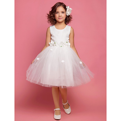 

Princess / Ball Gown / A-Line Knee Length First Communion / Wedding Party Flower Girl Dresses - Lace / Organza / Satin Sleeveless Scoop Neck with Bow(s) / Draping / Flower