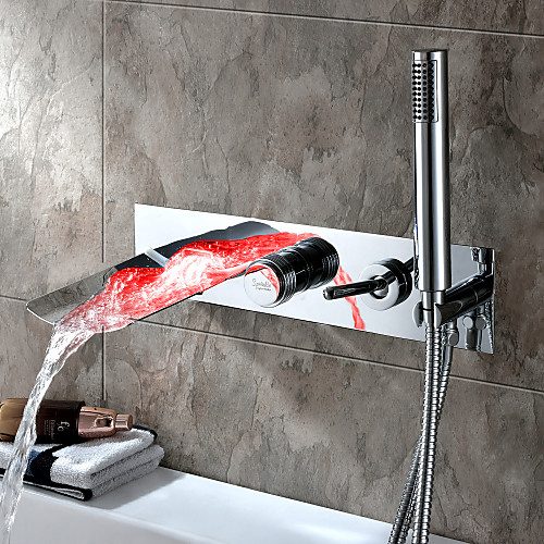 

Bathtub Faucet-Waterfall Modern Chrome Bathtub and Shower Ceramic Valve Bathtub Shower Faucet / Single Lever Five Hole