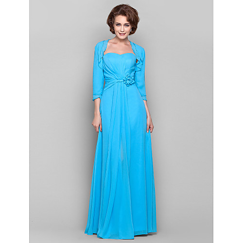 

Sheath / Column Mother of the Bride Dress Wrap Included Sweetheart Neckline Floor Length Chiffon 3/4 Length Sleeve with Ruched Beading Side Draping 2021