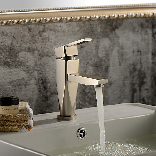 

Contemporary Centerset Ceramic Valve One Hole Single Handle One Hole Nickel Brushed, Bathroom Sink Faucet
