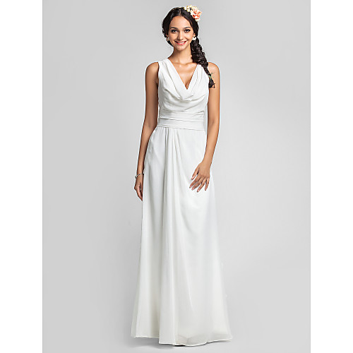 

Sheath / Column Cowl Neck Floor Length Chiffon Bridesmaid Dress with Ruched / Side Draping