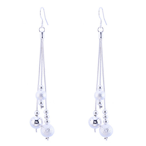 

925 Silver Plating European Style Fashion Silver Dull Polish Globule Drop Earrings