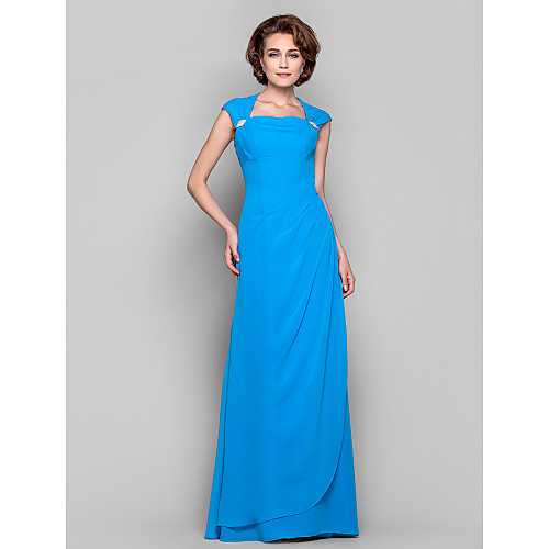 

Sheath / Column Mother of the Bride Dress Open Back Cowl Neck Queen Anne Floor Length Chiffon Sleeveless with Side Draping Crystal Brooch 2021