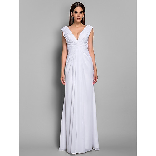 

Sheath / Column Elegant Formal Evening Military Ball Dress V Neck Sleeveless Floor Length Chiffon with Side Draping 2021