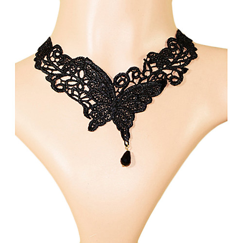 

Women's Onyx Choker Necklace Vintage Necklace Tattoo Choker Hollow Out Cheap Ladies Tattoo Style Vintage European Lace Fabric Alloy Black Necklace Jewelry For Party Daily