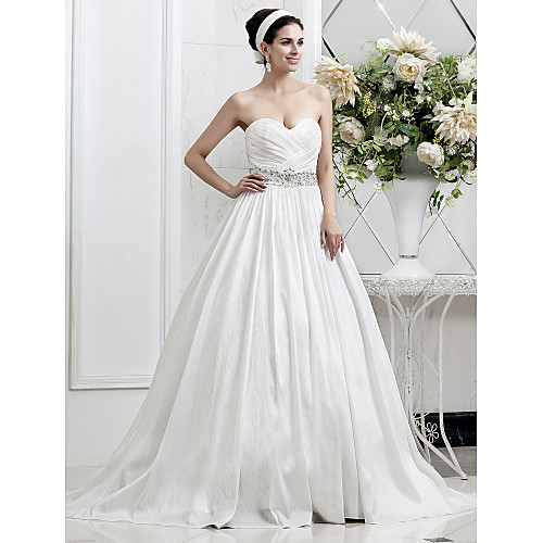 

Princess A-Line Wedding Dresses Sweetheart Neckline Court Train Taffeta Sleeveless with 2021