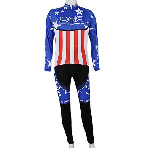 

Malciklo Men's Women's Long Sleeve Cycling Jersey with Tights Winter Elastane Polyester BlueRed American / USA Champion National Flag Bike Clothing Suit Mountain Bike MTB Road Bike Cycling Windproof