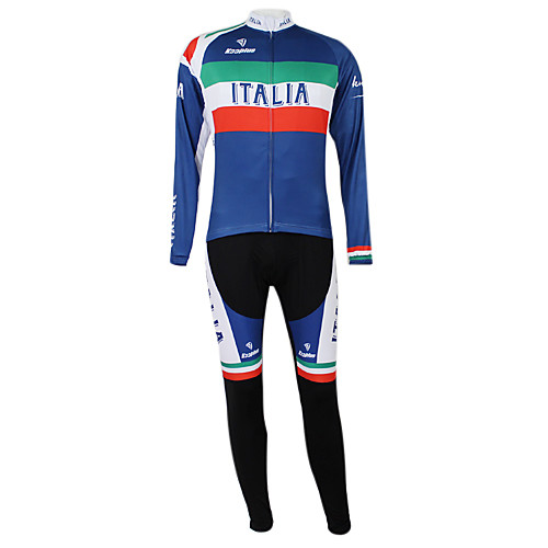 

Malciklo Men's Women's Long Sleeve Cycling Jersey with Tights Winter Elastane Polyester Royal BlueGreen Italy Champion National Flag Bike Clothing Suit Mountain Bike MTB Road Bike Cycling Windproof