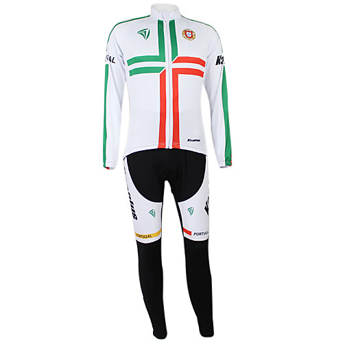

Malciklo Men's Women's Long Sleeve Cycling Jersey with Tights Winter Elastane Polyester White / Green Portugal Champion National Flag Bike Clothing Suit Mountain Bike MTB Road Bike Cycling Windproof