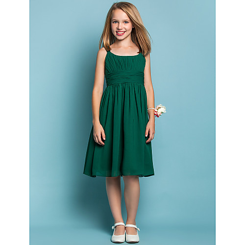 

Sheath / Column Straps Knee Length Chiffon Junior Bridesmaid Dress with Ruched / Draping / Spring / Summer / Fall / Apple / Hourglass