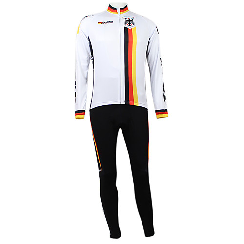 

Malciklo Men's Women's Long Sleeve Cycling Jersey with Tights Winter Elastane Polyester White Germany Champion National Flag Bike Clothing Suit Mountain Bike MTB Road Bike Cycling Windproof Quick Dry