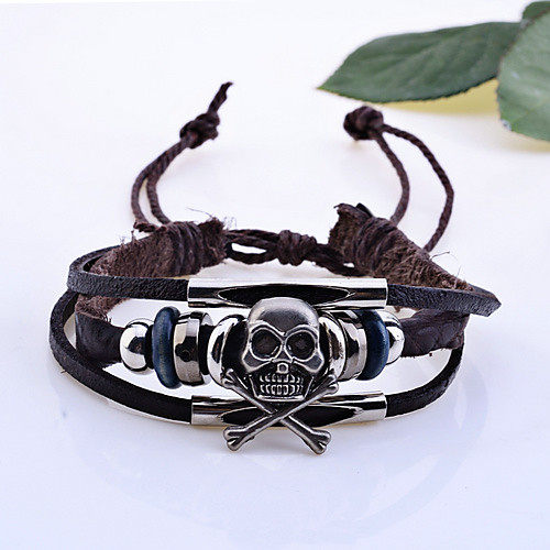 

Women's Charm Bracelet Leather Bracelet woven Skull Pirates Halloween Leather Bracelet Jewelry Brown For Christmas Gifts Wedding