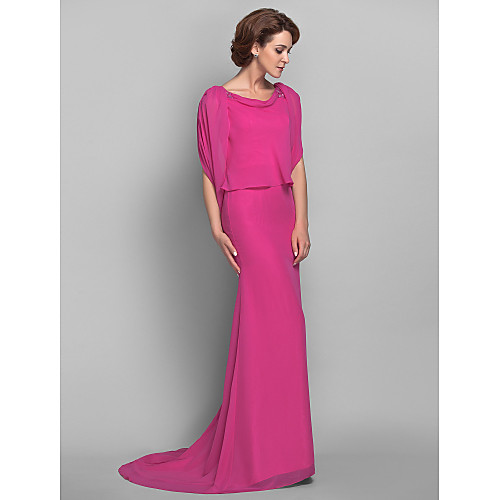 

Mermaid / Trumpet Mother of the Bride Dress Vintage Inspired Bateau Neck Sweep / Brush Train Chiffon Half Sleeve with Beading 2021
