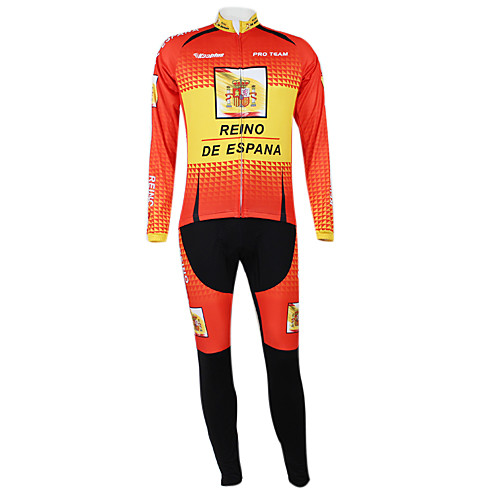 

Malciklo Men's Women's Long Sleeve Cycling Jersey with Bib Tights Winter Elastane Polyester Spain Champion National Flag Bike Clothing Suit Mountain Bike MTB Road Bike Cycling Windproof Quick Dry