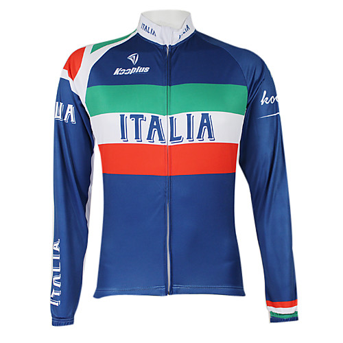 

Malciklo Men's Women's Long Sleeve Cycling Jersey Winter Fleece Polyester Royal BlueGreen Italy Champion National Flag Bike Jersey Top Mountain Bike MTB Road Bike Cycling Windproof Quick Dry