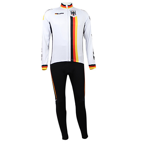 

Malciklo Men's Women's Long Sleeve Cycling Jersey with Bib Tights Winter Elastane Polyester White Germany Champion National Flag Bike Clothing Suit Mountain Bike MTB Road Bike Cycling Windproof Quick