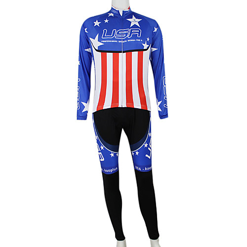 

Malciklo Men's Women's Long Sleeve Cycling Jersey with Bib Tights Winter Elastane Polyester BlueRed American / USA Champion National Flag Bike Clothing Suit Mountain Bike MTB Road Bike Cycling