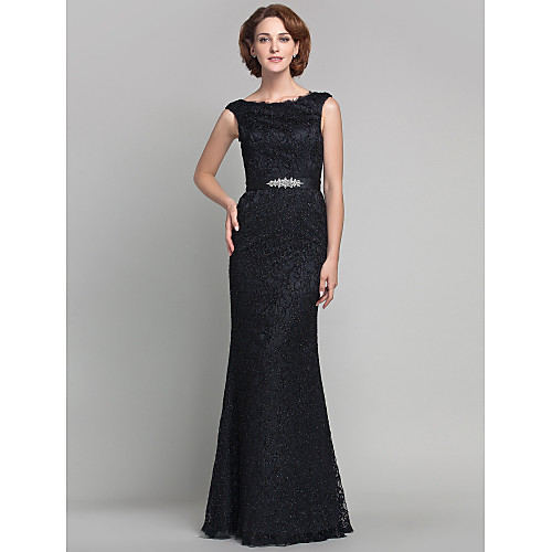 

Sheath / Column Mother of the Bride Dress Vintage Inspired Bateau Neck Floor Length Lace Sleeveless with Lace Beading 2021