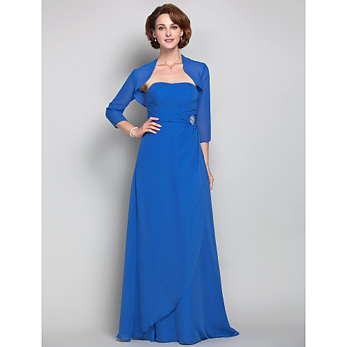 

Sheath / Column Mother of the Bride Dress Wrap Included Strapless Floor Length Chiffon 3/4 Length Sleeve with Beading Side Draping 2021