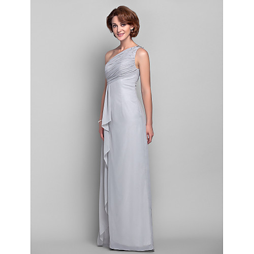 

Sheath / Column Mother of the Bride Dress Furcal One Shoulder Floor Length Chiffon Sleeveless with Crystals Side Draping Split Front 2021