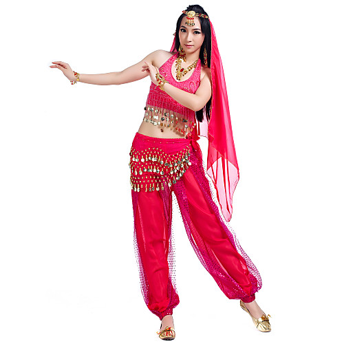 

Belly Dance Top Coin Beading Sequin Women's Performance Sleeveless Chiffon
