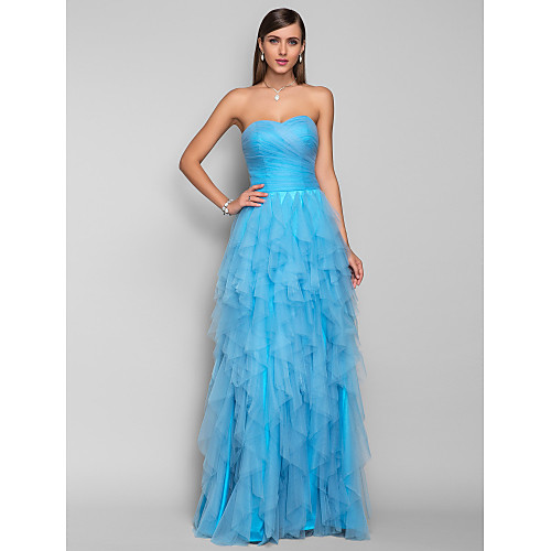 

Ball Gown Prom Formal Evening Military Ball Dress Sweetheart Neckline Sleeveless Floor Length Tulle with Criss Cross Ruched Side Draping 2021