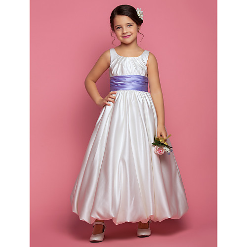 

Princess / A-Line Ankle Length Satin Sleeveless Square Neck with Sash / Ribbon / Ruched / Side Draping