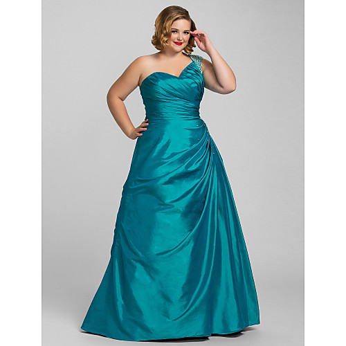 

A-Line Elegant Prom Formal Evening Dress One Shoulder Sleeveless Floor Length Taffeta with Beading Side Draping 2021