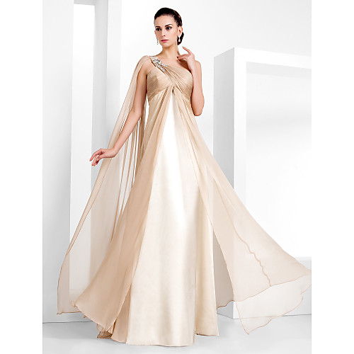 

Sheath / Column Elegant Formal Evening Black Tie Gala Dress One Shoulder Sleeveless Floor Length Chiffon with Criss Cross Crystals 2021